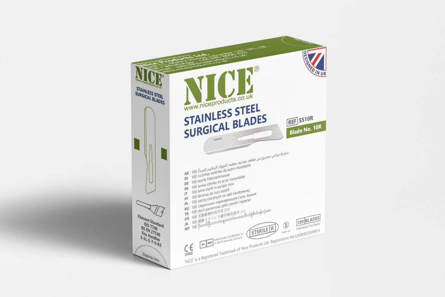 NICE® No.10R Sterile Stainless Steel Surgical Blades SS10R (Box of 100) for Dermaplaning