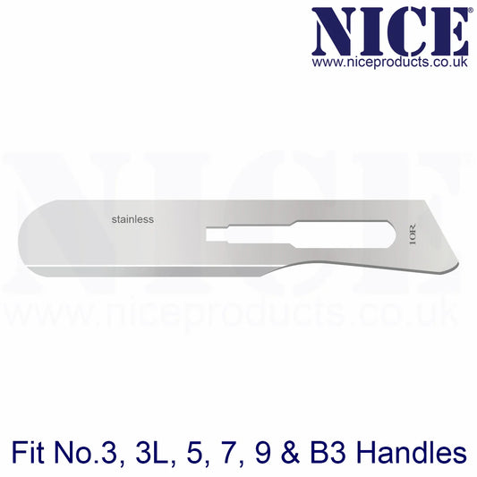 NICE® No.10R Sterile Stainless Steel Surgical Blades SS10R (Box of 100) for Dermaplaning