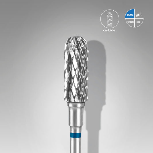 Staleks Carbide nail drill bit, rounded “cylinder”, blue, head diameter 5 mm/ working part 13 mm