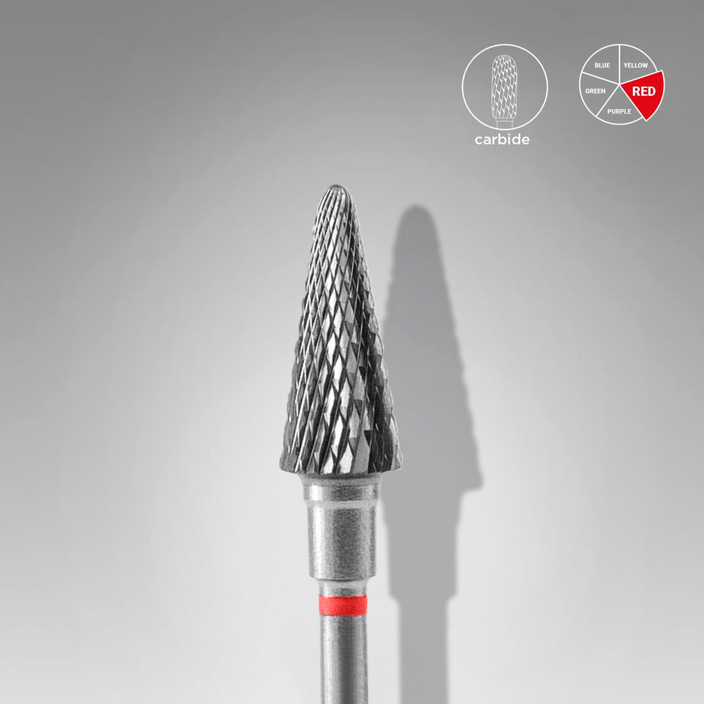 Staleks Carbide nail drill bit cone red EXPERT head diameter 6 mm / working part 14 mm