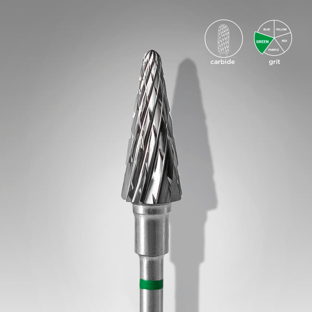 Staleks Carbide nail drill bit cone green EXPERT head diameter 6 mm / working part 14 mm